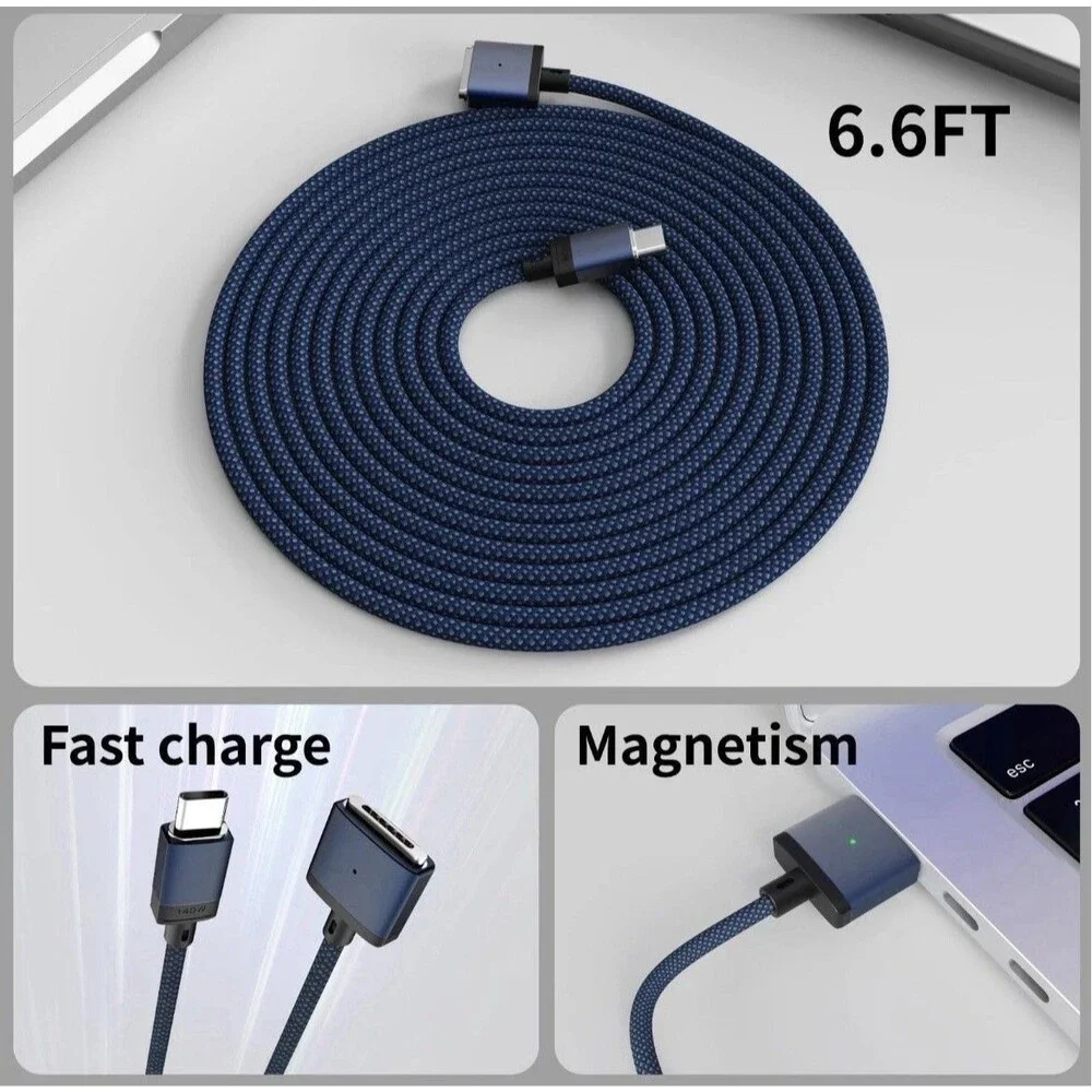 USB-C to Magnetic Charging Cable 6 Ft for MacBook Air Pro M2 M3 2022 2024